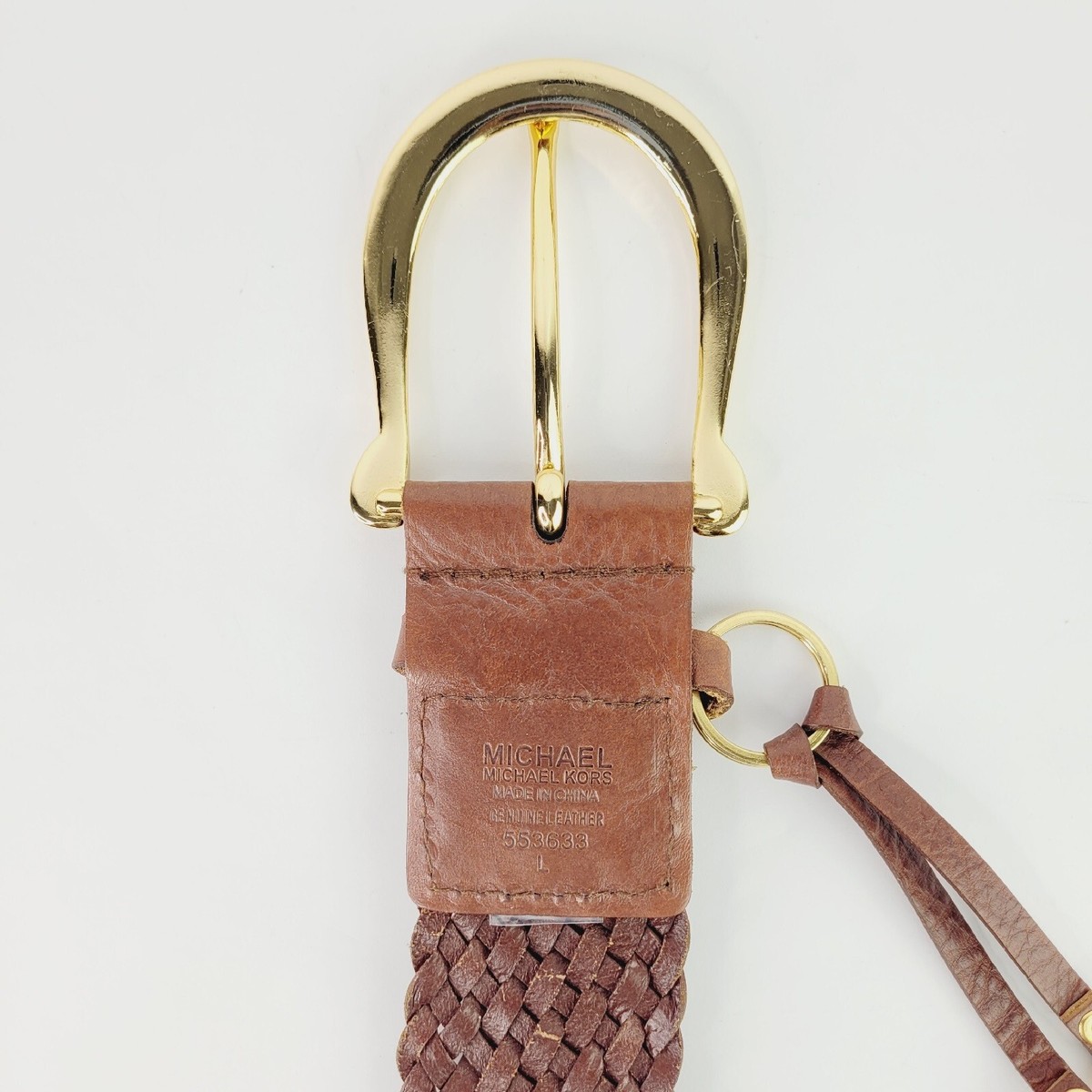 Michael Kors Brown Wide Braided Leather Belt Gold Tone Buckle XL Retro 553633 Michael Kors Brown 2 main image 2