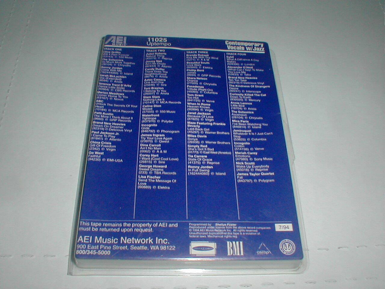 AEI MUSIC Cassette Tape 11025 VOCAL JAZZ Continuous Play Miles Davis Celine Dion