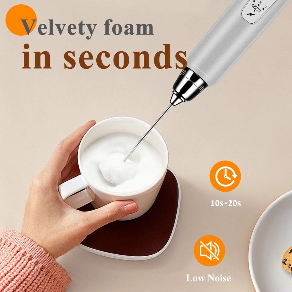 Milk Frother Handheld Rechargeable with Stand Frother Wand Drink Mixer Electr...