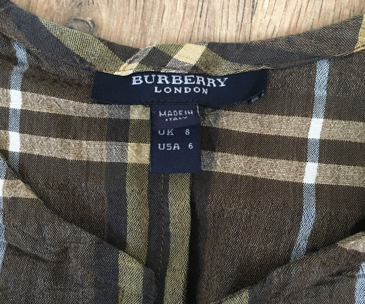 Burberry womens ladies Brown Nova Check Linen Flax Blouse