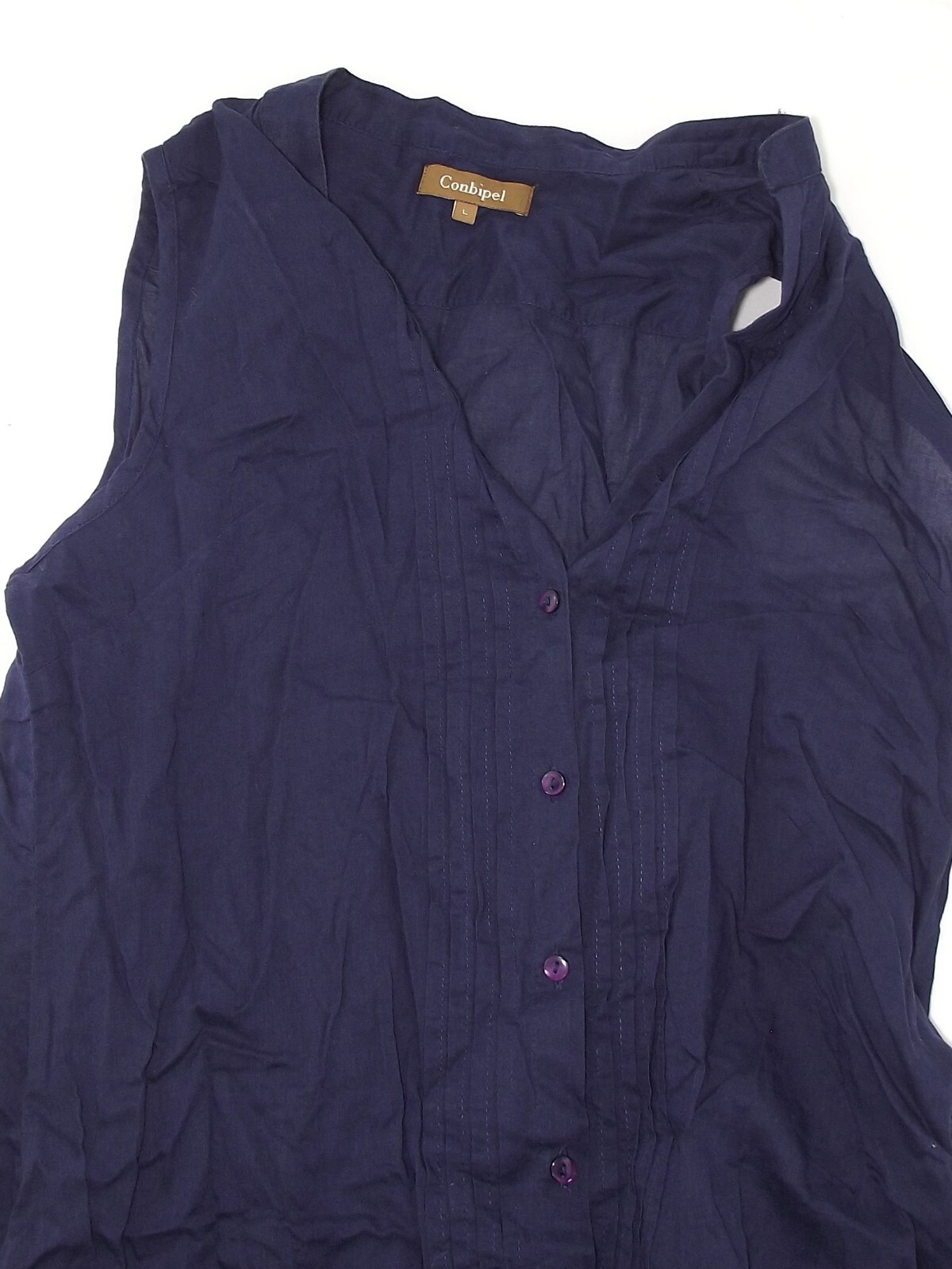 Camicia Conbipel donna blu taglia L cotone top smanicato bottoni smanicato image 3