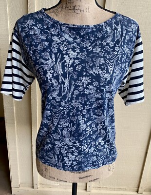 Gap Designed and Crafted Blue White Striped and Floral Top Shirt Small