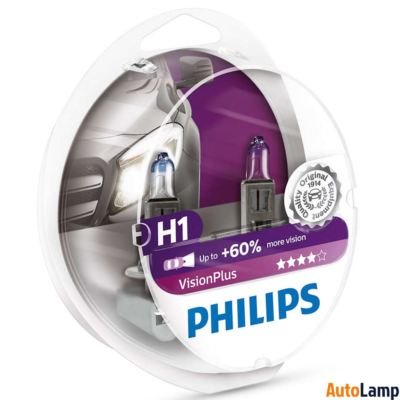 PHILIPS H1 Halogen VisionPlus 12V 55W P14,5s Scheinwerferlampen 12258VPS2 Set