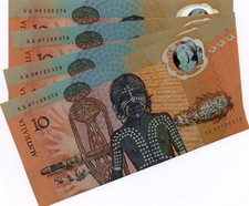 AUSTRALIAN$10 BICENTENARY COMMEMORATIVE 2 PAIR CONSECUTIVE SAME SERIAL AA PREFIX