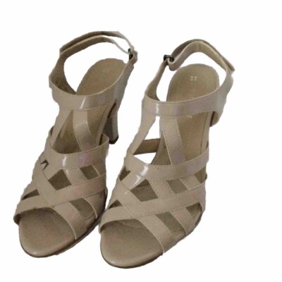 Naturalizer Doreen Open Toe Shiny Synthetic Sandals Sz 6.5 Hook Loop Ankle Strap