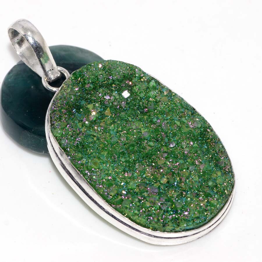 Titanium Druzy 925 Silver Plated Gemstone Handmade Pendant 2.3