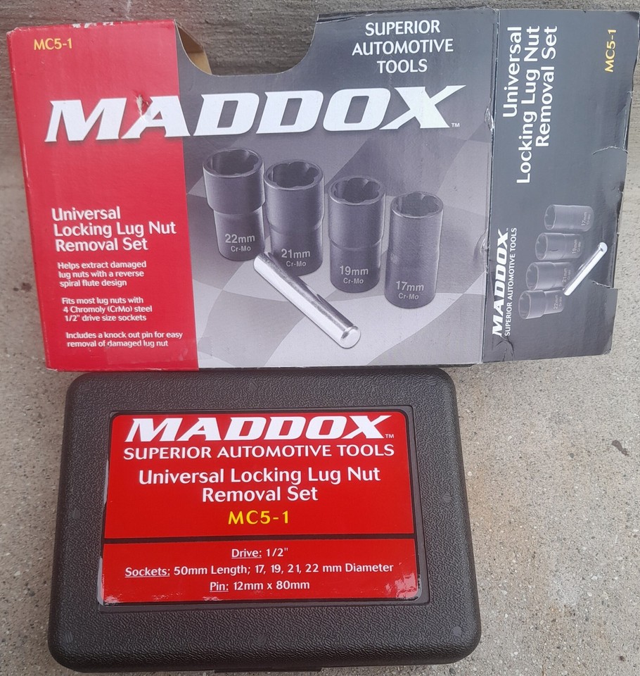 Maddox Universal Locking Lug Nut Removal Set COMPLETE 17MM, 19MM