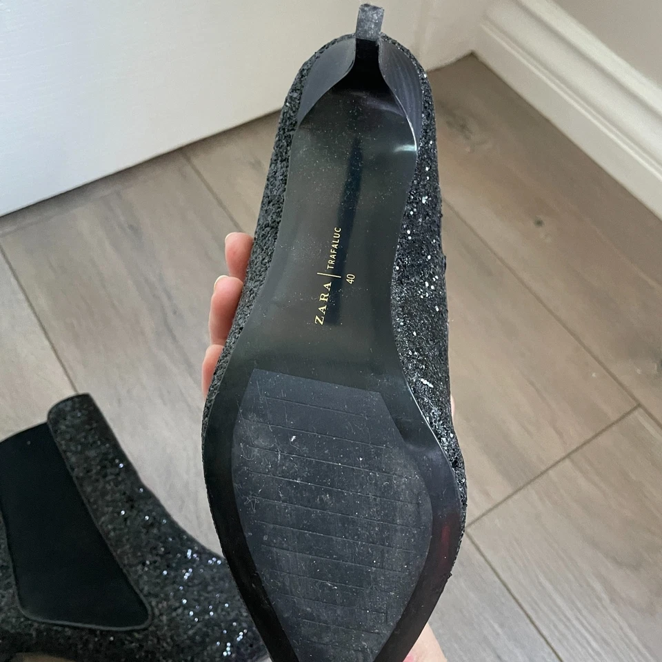 Zara Meteor black sparkly glitter High Heel stiletto Booties boots size US 9 - Image 2 of 4