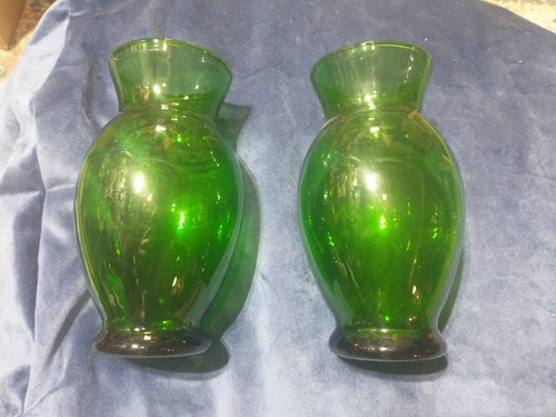 Set of 2 Vintage Anchor Hocking COOLIDGE Forest Green Glass Vases