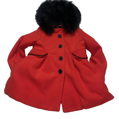 Cat & Jack Red Black Hooded Peacoat Girls Faux Fur Hoodie Size 4T