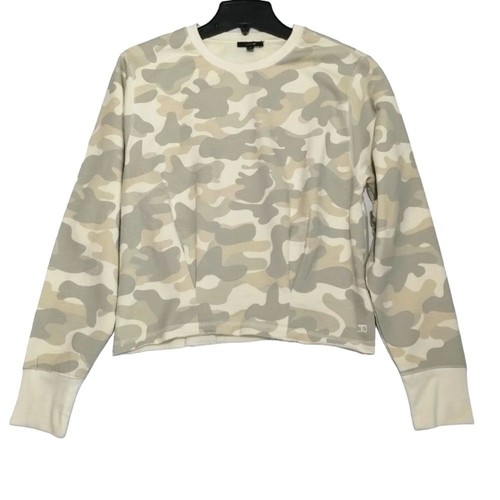 Joes Jeans Gadered Cream Camo Lola Soft Pullover Fleece Lined Sweatshirt