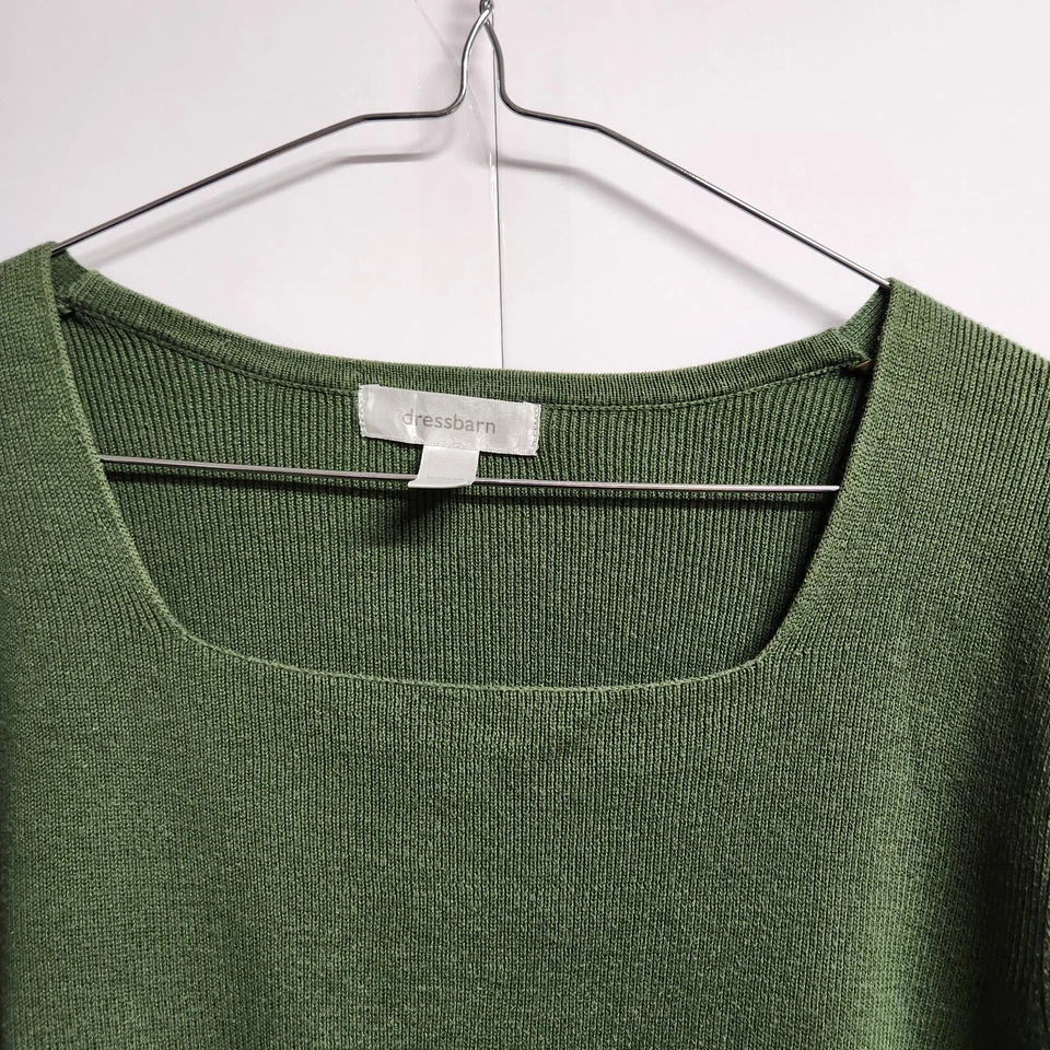 Dressbarn, квадратный вырез 3/4 рукав ребристый зеленый свитер, размер 14/16 (полка 5) - Изображение 2 из 4