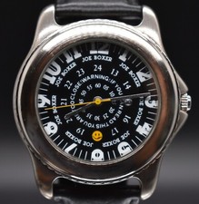 Vtg JOE BOXER Smiley Face Mens Watch "Warning" Hidden Date Dial RARE NEW BATTERY