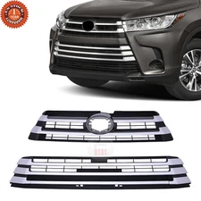 For 2017-2019 Toyota Highlander Front Bumper Grille Upper + Lower Sliver Black