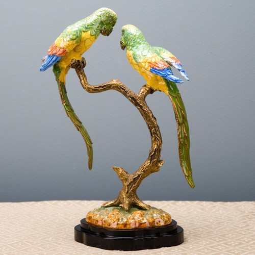 PORZELLAN UND BRONZE Ormolu VÖGEL Papagei PAPAGEIEN FIGUR AUF ZWEIGEN - Bild 2 von 4