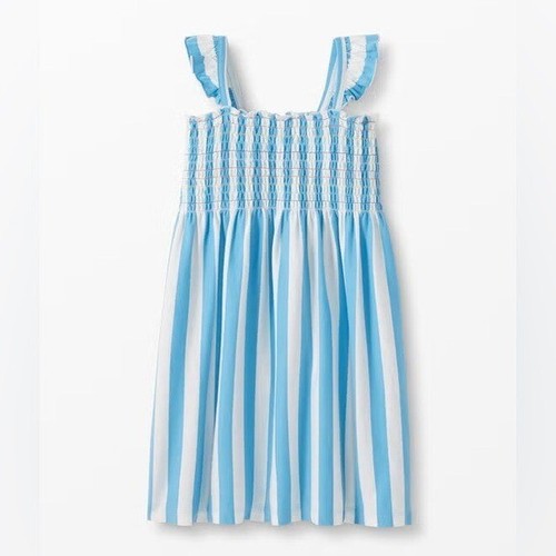 Hanna Andersson Girl Blue White Striped Smocked Flutter Cotton Dress 120 6/7 - Picture 1 of 7