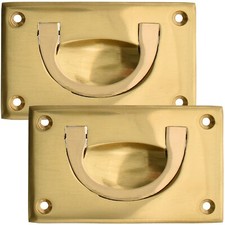 2 x SOLID BRASS 90mm WIDE FLUSH PULL DOOR HANDLE Drawer Dresser Rectangle LARGE