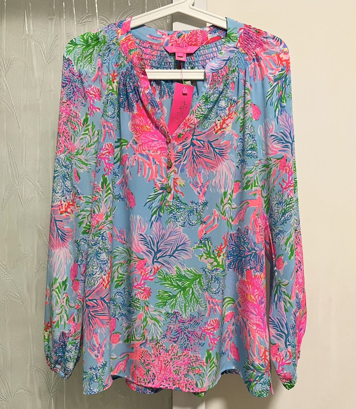 Lilly Pulitzer Elsa Silk Top Celestial Blue Cay To My Heart SIZE S-XXL ...