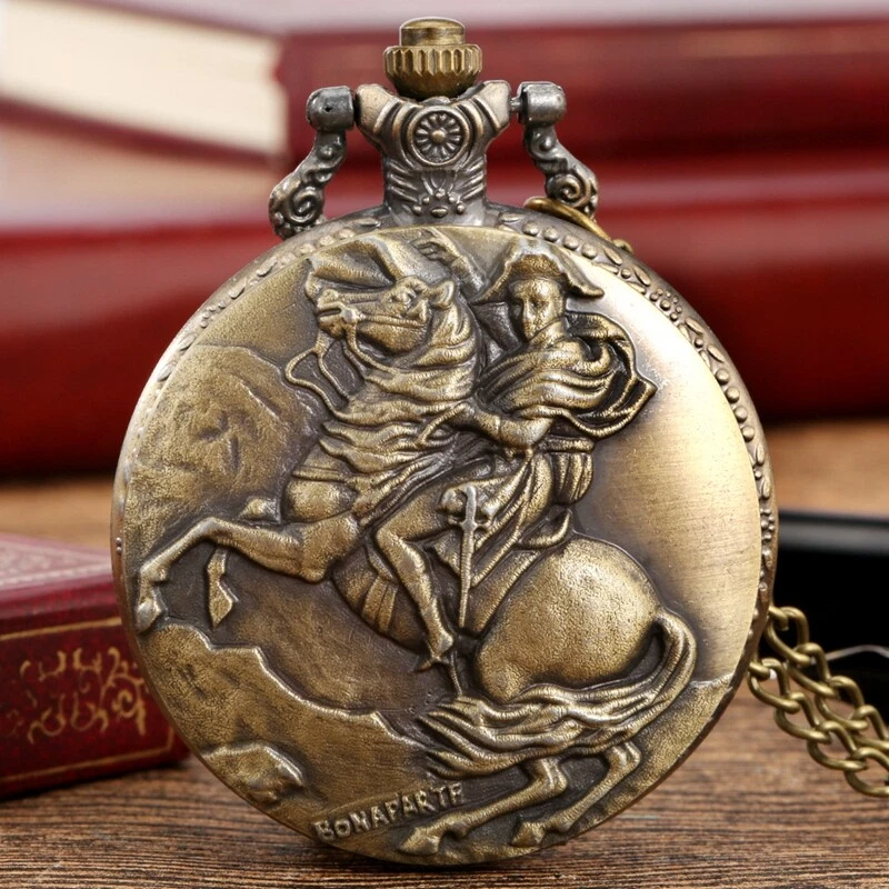Bronze Napoleon Bonaparte Horse Knight Quartz Pocket Watches Collection Gifts