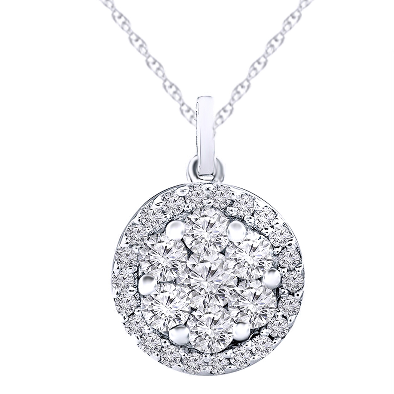 1 20ct Natural Round Diamond Halo Pendant 18 Necklace 14K Solid White