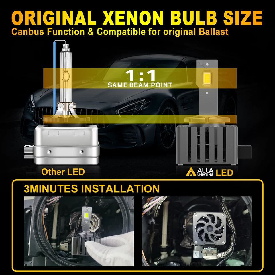 Bombilla Faro LED ALLÁ LIGHTING D1S, Blanco Super Brillante Repuesto 4 HID 6000K Foto 3 de 4