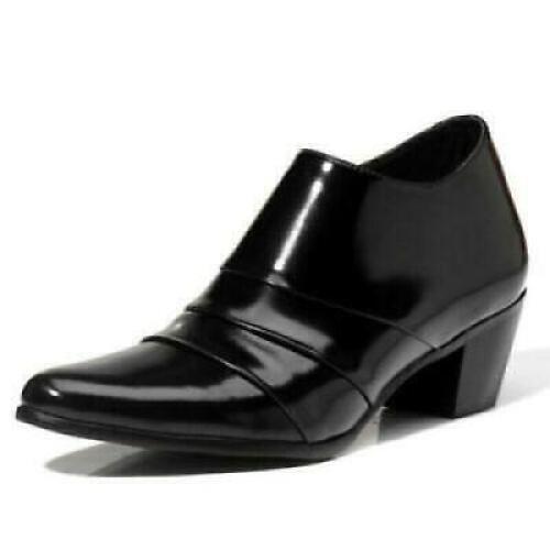 Men's Loafers Mid High Cuban Heel Wedding Zipper Casual Bussiness Leather Shoes - Picture 11 of 12