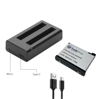 2in1 Set: Dual LED USB Ladegerät + Akku 2Ah für IS360X3B Insta360 ONE X3 Kamera