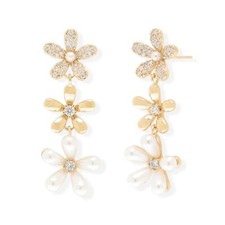 Jean Beau Gold Flower Dangle Drop Earrings for Women Dainty 14k Gold Plated H...