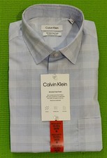 Calvin Klein Mens Dress Shirt Wrinkle Free Fresh, Blue Plaid, 15-15.5 34/35, M