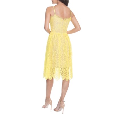 Dress The Population Dress Womens Size Small Midi Embroidered Francesca Yellow