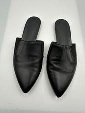 Jenni Kayne Black Leather Mule Flats Slides Women Sz 37.5/ 6.5