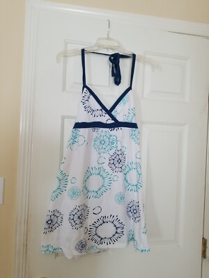 Aropostale Sun Dress Juniors Sz S White & Blue V Neck Halter Cotton | eBay