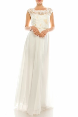 white and gold chiffon dress Beaded Gown Size 14 16 Ivory Lace Long Maxi Decode NWT Amarra 89022 | Lace new_template_2025_title_brand back design for a Size:US 22W