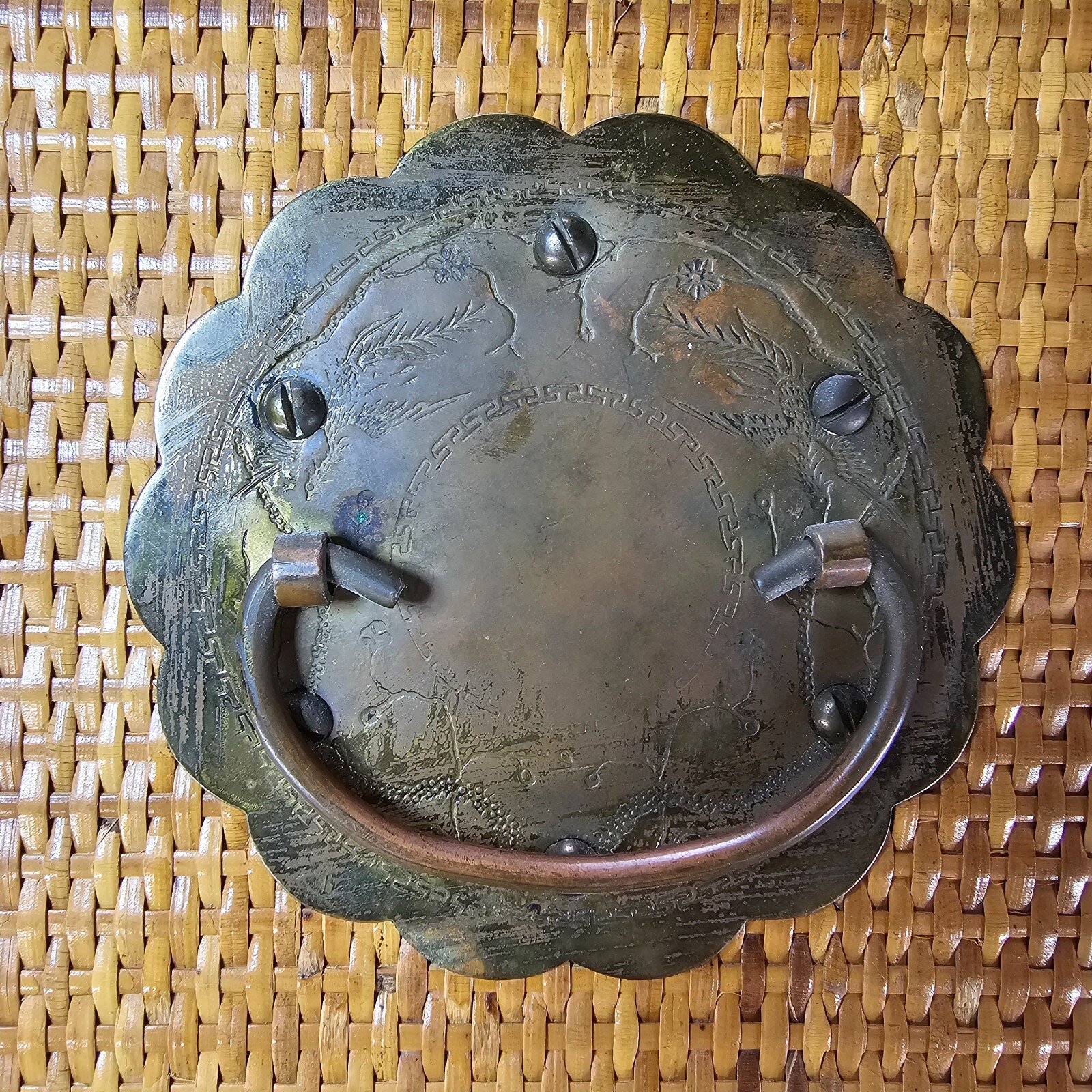 Vintage Wicker & Brass Chinoiserie Chest Trunk From Hong Kong 20"L x 20"W x 21"H