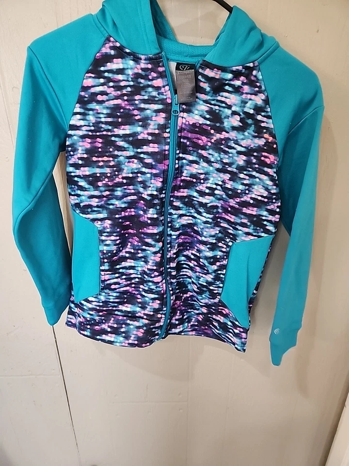 Champion Jacket Girls Size L 10-12 Teal Green Athletic Zip Fleece Hooded EUC - Image 4 of 4