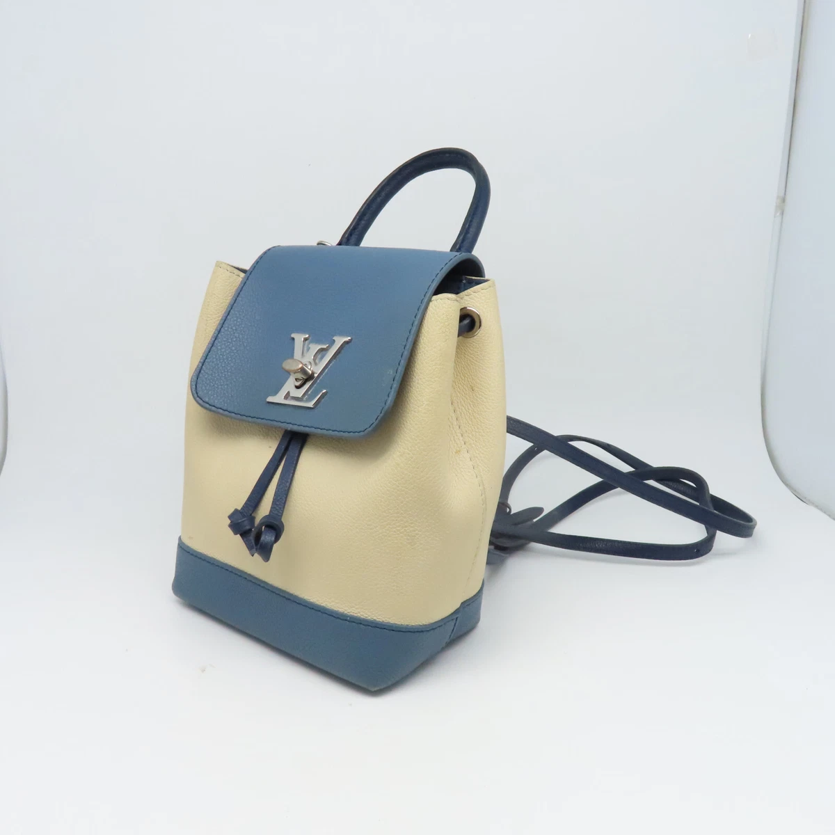 LOUIS VUITTON Lockme Calfskin Leather Backpack Blue/Beige