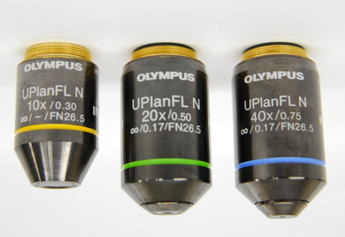Olympus UPlanFL N 10x, 20x, 40x Objective Set (UPLFLN10X2, UPLFLN20X, UPLFLN40X)