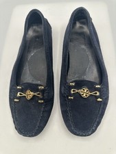 Tory Burch Navy Blue Suede Moccasins Driving Loafer Shoes Size 8M