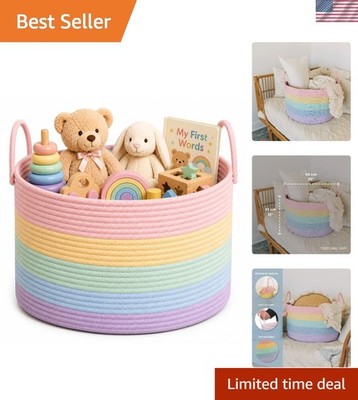20x13'' Round Rainbow Basket for Toys & Blankets | Portable Nursery Storage