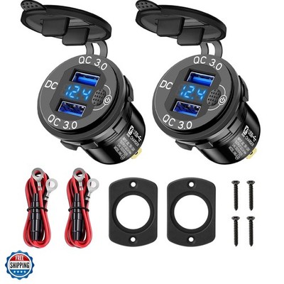 2PCS 12V USB Outlet, Dual 18W QC3.0 USB A Ports Car Charger Socket with Botto...