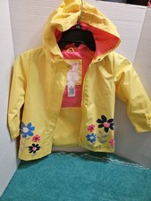 LITTLE GIRLS SIZE 110 US 4 YELLOW RAIN JACKET FLOWERS/BIRDS/BUTTERFLIES NWT