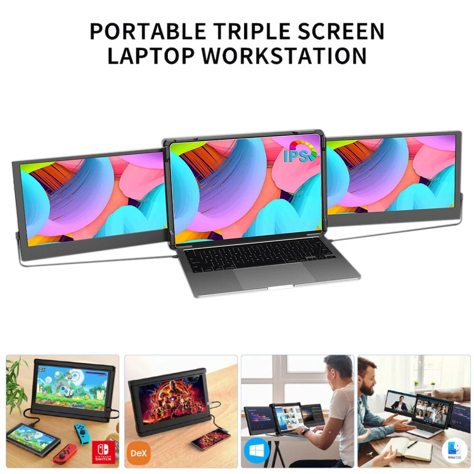 Dual Triple Monitor 1080P IPS FHD Monitor Screen Extender für Laptops 13-17,3" / - Bild 3 von 4
