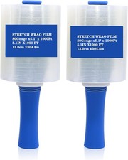 Industrial Mini Clear Stretch Wrap 2 Pack 5.1 Inch x 1000ft 80 Gauge Handle