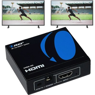 OREI HDMI Splitter 1 in 2 out, upto 4K@30Hz Display Duplicate/Mirror (HD-102)