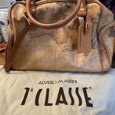 Alviero Martini Vintage Leather Handbag World Map Geo Brown Made In Italy