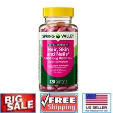Spring Valley Extra Strength Hair, Skin & Nails Biotin 5000 mcg Softgels, 120 Ct