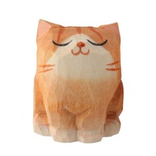 Wooden Orange Cat Statue Decoration, 1.4 "Handmade Wooden Cat Unique Art Carv...