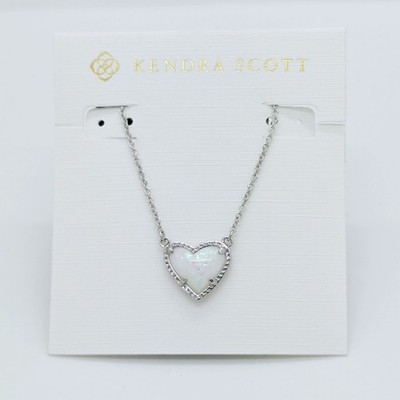 New Kendra Scott Ari Heart Silver Necklace in White Opal
