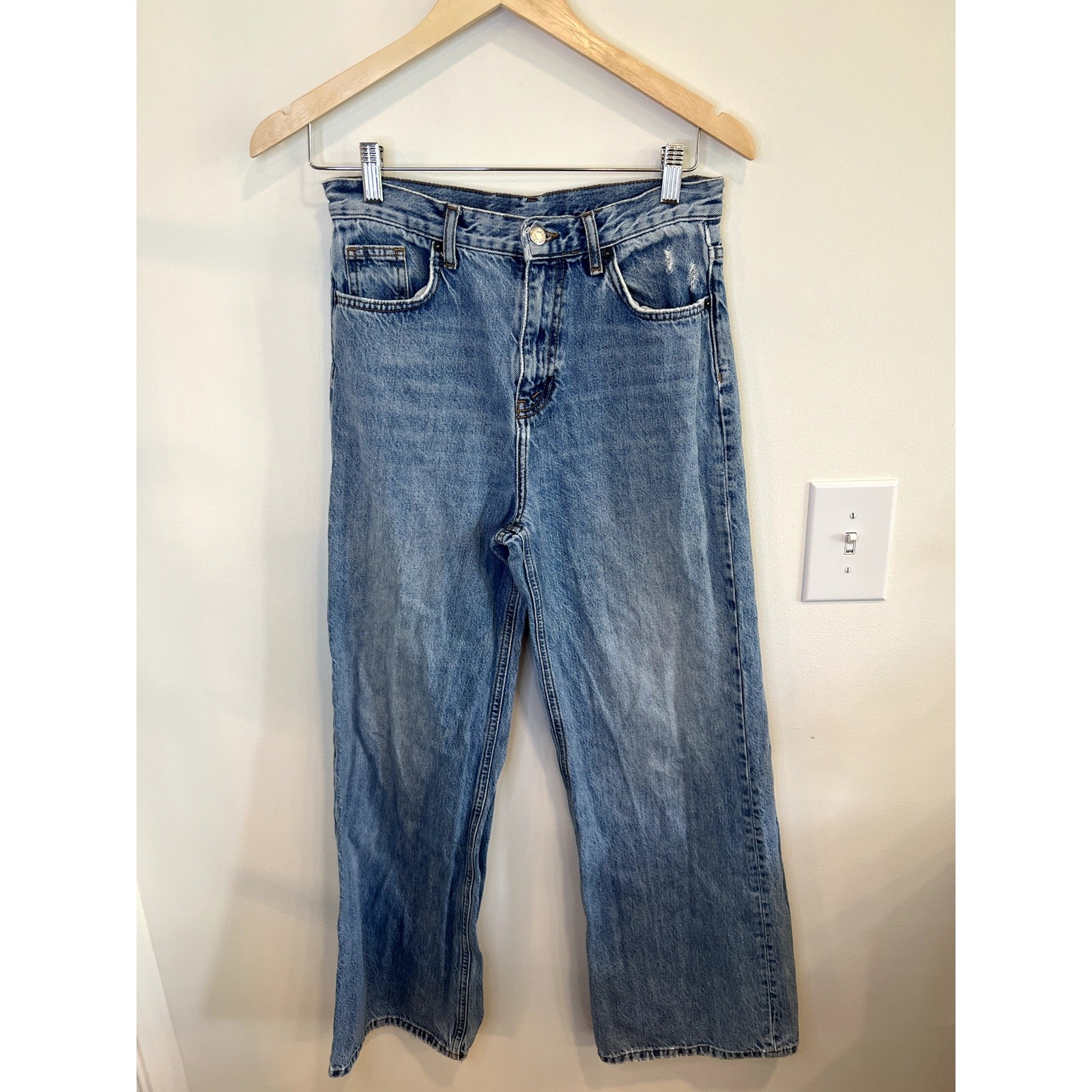 Topshop Straight Leg Jeans Light Wash High Rise Denim W28 L30