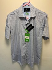 Tom Baine Men  s Dress Shirt Slim Fit Size M White Pattern Short Sleeve New